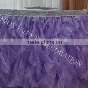 YHK#91 Fancy Organza Curly Table Skirt - Polyester Banquet Wedding Events Wholesale Table Cloth Overlay Skirt Linen thumbnail-1