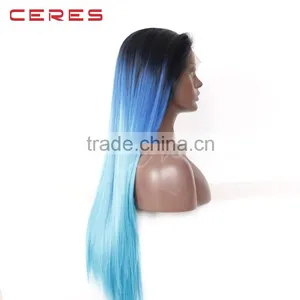 Synthetic Hair Black Root Blue Ombre Straight Lace Front Wig Hair Wigs thumbnail-2