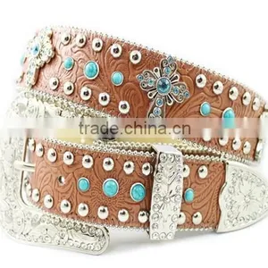 Luxury Leather Women Rhinestone Fancy Belt thumbnail-1