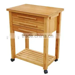 Bamboo Kitchen Serving Trolley Service Cart With Food Keeping Drawers and Casters Wheels for Sale thumbnail-1
