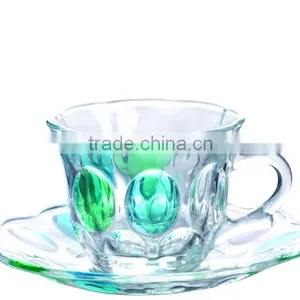 Color Painted Glass Coffee Tea Cups and Saucers thumbnail-3