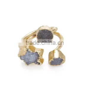 Beautiful Natural Raw Stone Ring Fashion Three Point Quart Ring Adjustable Five-Pointed Star Jewelry thumbnail-5