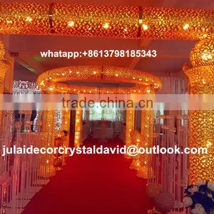 White Crystal Bead Mandaps With LED Draping Wedding Stage Designs thumbnail-1