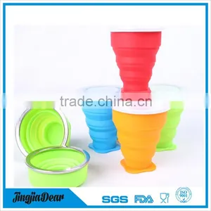 Soft Food Grade Silicone Folding Drinking Cup, Silicone Custom Design Collapsible Cup With Lid thumbnail-1