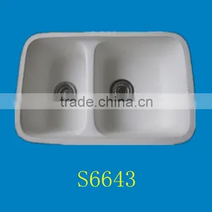 Undermount White Resin Kitchen Sink, Acrylic Modified Double Sinks thumbnail-2