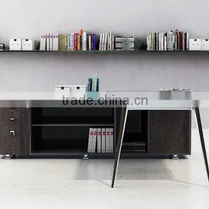 Latest Design Reasonable Price Chrome Leg Glass Executive Table With Side Cabinet(SBD-series) thumbnail-1