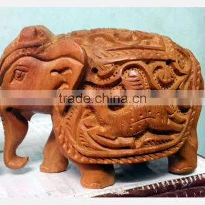 Jaipur Handmade Statue Sculpture India Rajasthan Animal Figure Wooden Elephant thumbnail-1