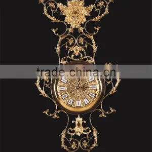 French Rococo Style Home Decoration Wall Clock, Antique 24K Gold Plated Wall Hanging Clock thumbnail-5