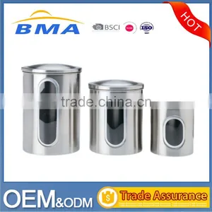 3 Pieces Stainless Steel Window Kitchen Canister Set thumbnail-1