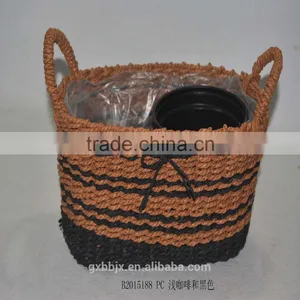 Handmade Woven Paper Rope Flower Pot With Handles thumbnail-1