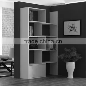 2016 New 4-Tier Extendable Bookshelf System MDF Wood Bookcase With Drawer Organizer From Living Room Movable Bookshelf thumbnail-4