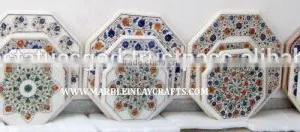 White Marble Inlay Coffee Table Top Indian Makrana Marble Inlay Table Tops thumbnail-1