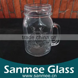 Hot Selling China Manufacture Mason Jar Drinking Glass With Handles thumbnail-1