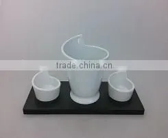 Set of 3 Ceramic Chip Cone With Two Dips and MDF Tray thumbnail-1