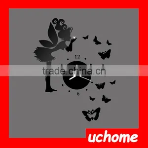UCHOME Modern Style Butterfly Fairy DIY Mirror Wall Clock Wall Sticker Home Decor Bedroom Living Room thumbnail-3