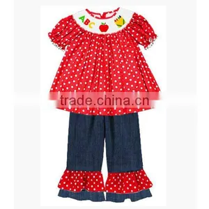 2017 Wholesale Halloween and Christmas Floral Ruffle Somcked Kids Clothing Baby Girls Clothes Set thumbnail-2