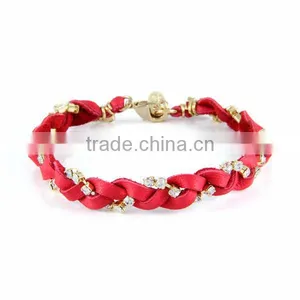 Leather and Rhinestone Chain Braided Bracelet, Wrap Bracelet, Glistening Crystal Chain and Leather Bracelet thumbnail-1