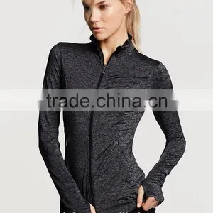 Womens Lightweight Yoga Zipper Hoodie Jacket Long Sleeve Running Top With Thumbhole Space Dye Sports T Shirt Active Fitness Wear thumbnail-1