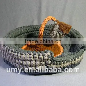 Crocheted Cat Cave Pet House Pet Bed Gray And Brown With Tassel For Playing thumbnail-3