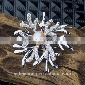 Gold-plated Natural Pearl Snowflakes Antlers Shawl Brooch Buckle thumbnail-5