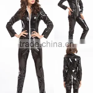 Walson Clothes Apparel Clothes Sey Lycra Spande Zentai Costume Catsuit Metallic Black Front Zip S-L thumbnail-1