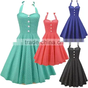 Walson C89149A Lady Rockabilly Halter Dress Whloesale Ladies Vintage Style Polka Dot Halter Neck Rockabilly Dress thumbnail-1