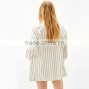 Long Flowing Jacket With Rolled up Sleeves Striped Blazer Coat Womens thumbnail-4