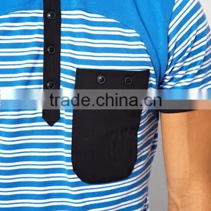 Hot Sale Wholesale Casual Pocket Men's Stripes Pocket Polo T Shirt thumbnail-5