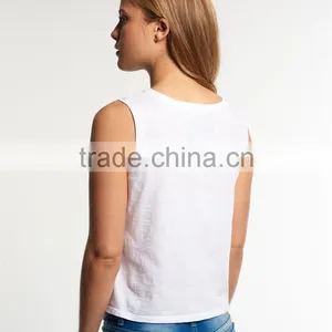 2017 China Shandao High Quality New Fashion Model Sleeveless White Round Neck Cotton Girls Cool Summer Tops thumbnail-2
