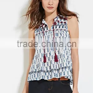 2016 Guangzhou Shandao Oem Service Summer New Design Casual Sleeveless Printing Women Rayon Tops thumbnail-5