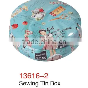 D&D Elegant Round Sewing Tin Box Sewing Kit With Sewing Accessories thumbnail-1