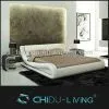 King Bed Leather Headboard, Modern White Leather King Bed, White King Size Leather Bed thumbnail-1