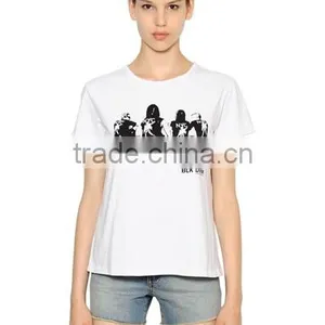 Womens Latest Design Collar Short Sleeve Printed T Shirts Ladies Silk Printing Sold Color Casual T Shirt thumbnail-2