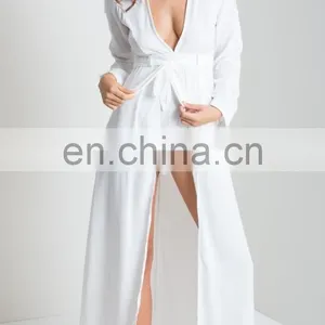 White Long Sleeve Plunge Adult Romper Pattern Summer Maxi Playsuit thumbnail-3