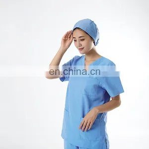 V-neck 3 Pocket Blue Polyester Cotton Oem Medical Scrub Suits thumbnail-4