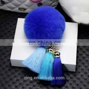 Factory Price Rabbit Fur Ball Tassel Pompom Key Chain Women Bag Hanging Car Accessories thumbnail-5