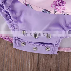 Cute Baby Girl Romper Summer Lace Floral Ruffle Purple Legend Newborn Baby Party Dress Romper thumbnail-5