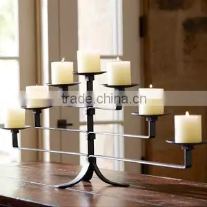7 Lite Pillar Candlestick Candelabra With Iron Metal thumbnail-4