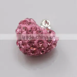 Fashion Jewelry Gift Shamballa Pendant Wholesale Heart Shape New Arrival 15MM Pink Crystal Clay Pendant For DIY Jewelry thumbnail-1