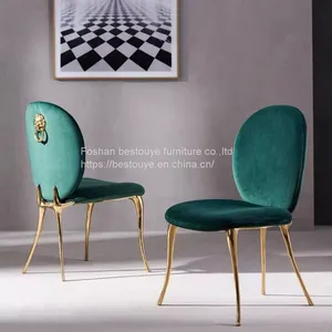 Nordic Velvet Gold Stainless Steel Leg Upholstery Modern Leather Designer Dining Chair Chairs For Dining Table thumbnail-1