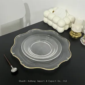 Wholesale Gold Rim Clear Charger Plates Wedding Party Plastic Table Dishes And Plates thumbnail-1