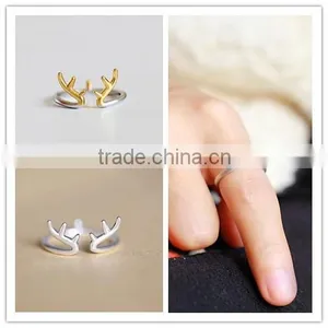 2015 Tiny Delicate Adjustable 925 Sterling Silver Deer Antler Ring thumbnail-1
