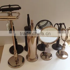 2014 New High End Gold Finish Bathroom Accessories Set 4pcs: Toilet Roll Holder Stand, Brush Bowl, Towel Rack, Mirror thumbnail-1