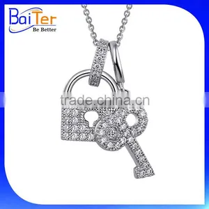 Custom White Gold Plated Cubic Zirconia CZ 925 Sterling Silver Lock Pendant Necklace Pendant thumbnail-4