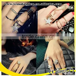 Star Double Finger Ring With Chain, Double Finger Chain Ring thumbnail-5