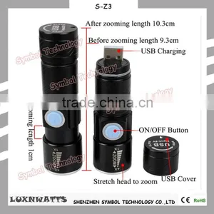 Zoomable 3 Light Mode Portable Rechargeable USB Charging Led Flashlight thumbnail-5