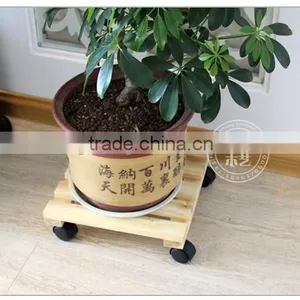 Beautiful Pine Wood Flower Pot Tray With Wheels thumbnail-3