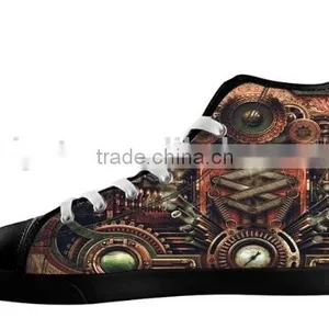 Men's Skull High Top Casual Shoes,Black Lace-up Canvas Sneakers thumbnail-2