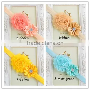 Solid Grosgrain Ribbon Headwear, Kids Girl Chiffon Flower Headband Elastic Hair Band Hair Tie Mixed Colors thumbnail-4