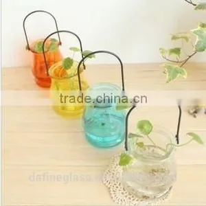 Glass Vase Bottle for Plant With Metal Handle Candle Hydroponic/Home Decoration thumbnail-3